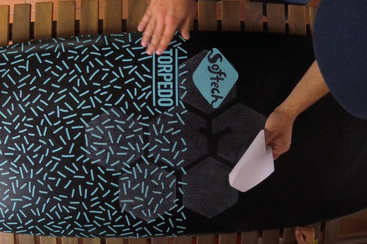 HexaTraction installation on a Softech surfboard